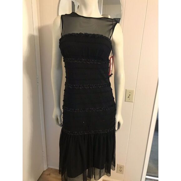 NWT $178 JS Collections Flapper Style Black Form Fitting Glittery Cocktail Dress - Picture 2 of 11